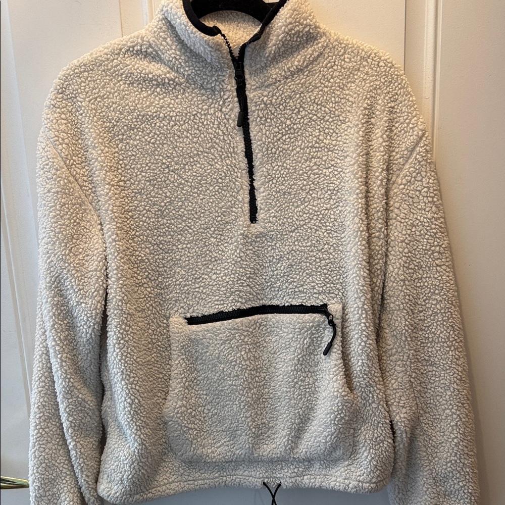 No Boundaries Cream Sherpa Half-Zip with Black Trim